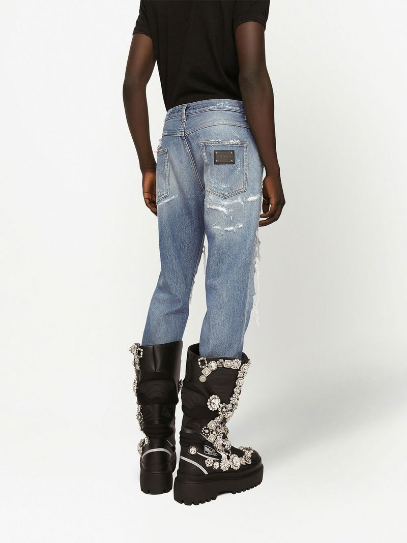 RIPPED-DETAIL STRAIGHT-LEG JEANS