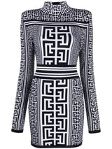 MONOGRAM-PRINT LONG-SLEEVE MINIDRESS