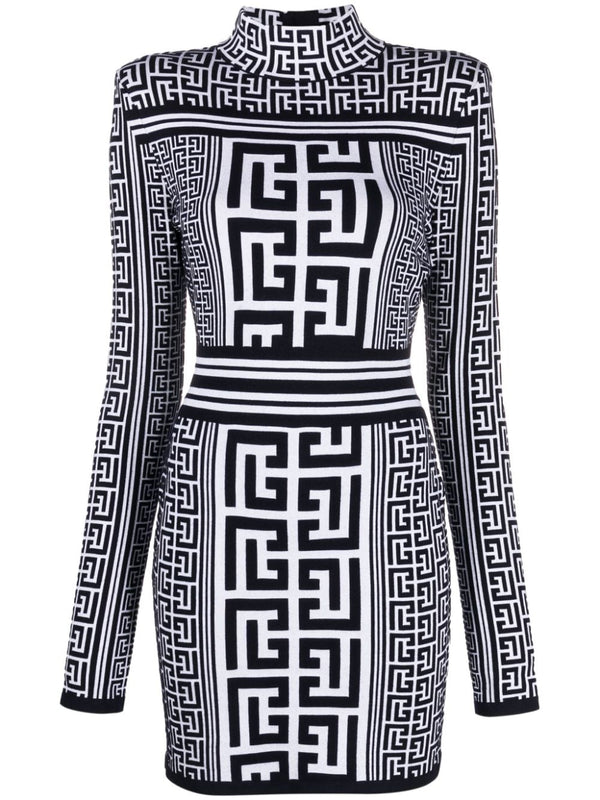 MONOGRAM-PRINT LONG-SLEEVE MINIDRESS