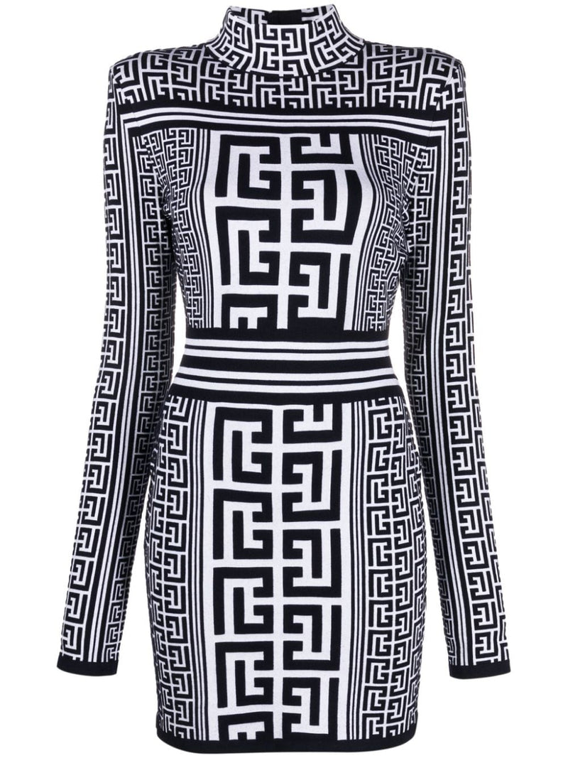 MONOGRAM-PRINT LONG-SLEEVE MINIDRESS