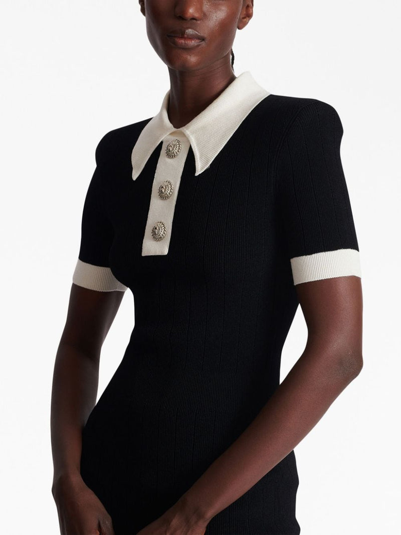 RIBBED-KNIT POLO MINIDRESS