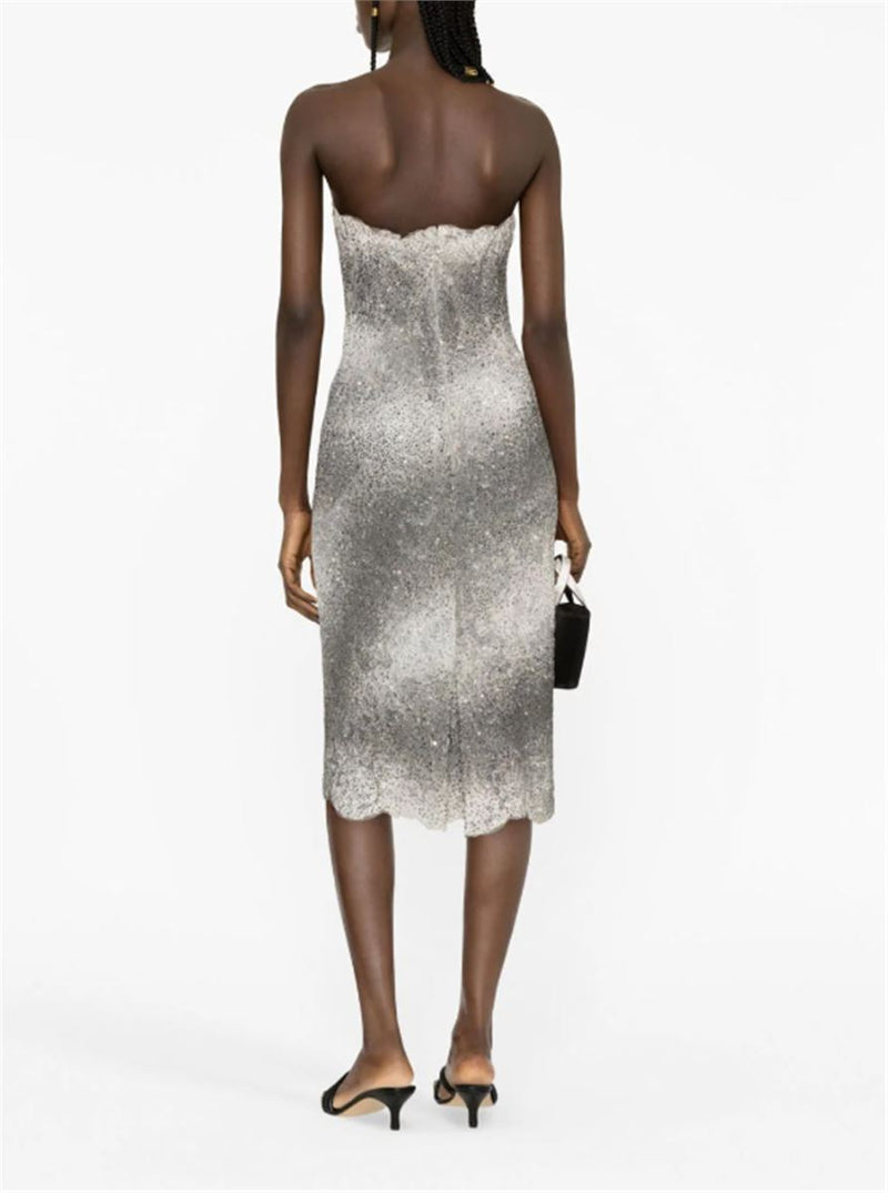 CRYSTAL-EMBELLISHED LACE MIDI DRESS