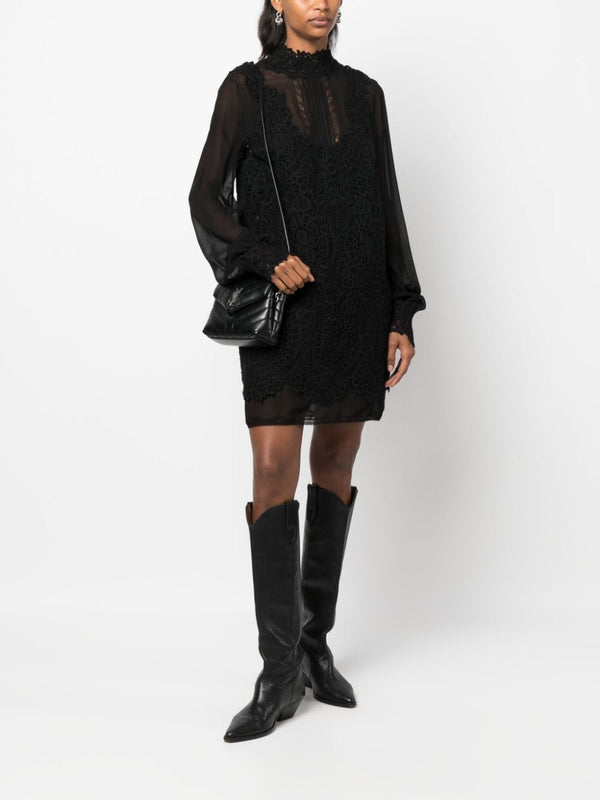 FLORAL-LACE HIGH-NECK MINIDRESS
