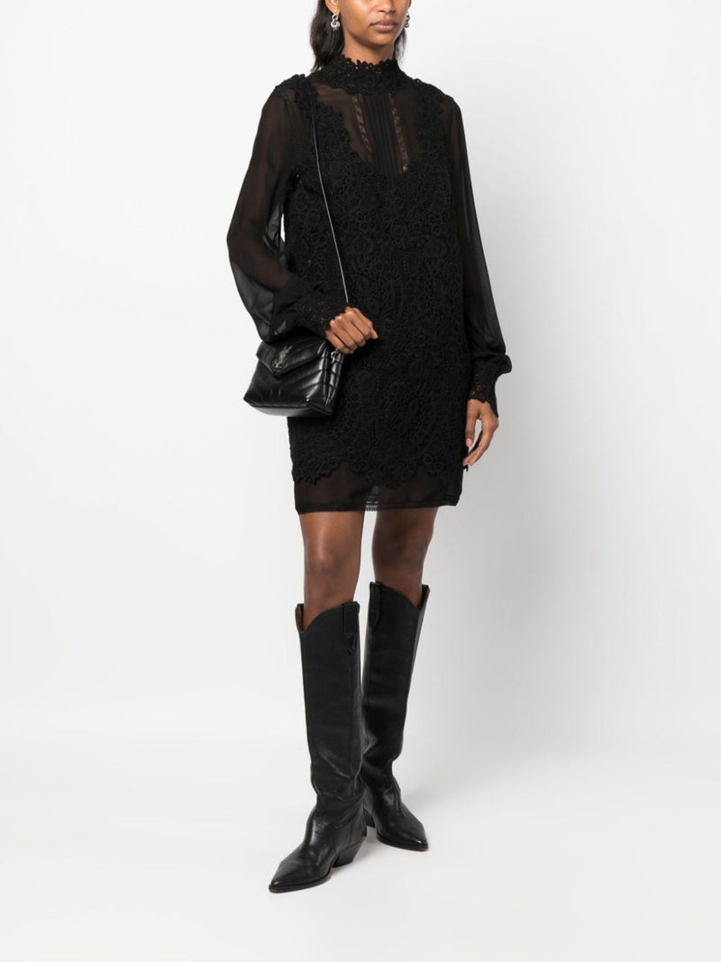 FLORAL-LACE HIGH-NECK MINIDRESS