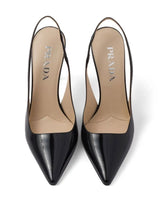 TRIANGLE LOGO LEATHER SLINGBACK PUMPS