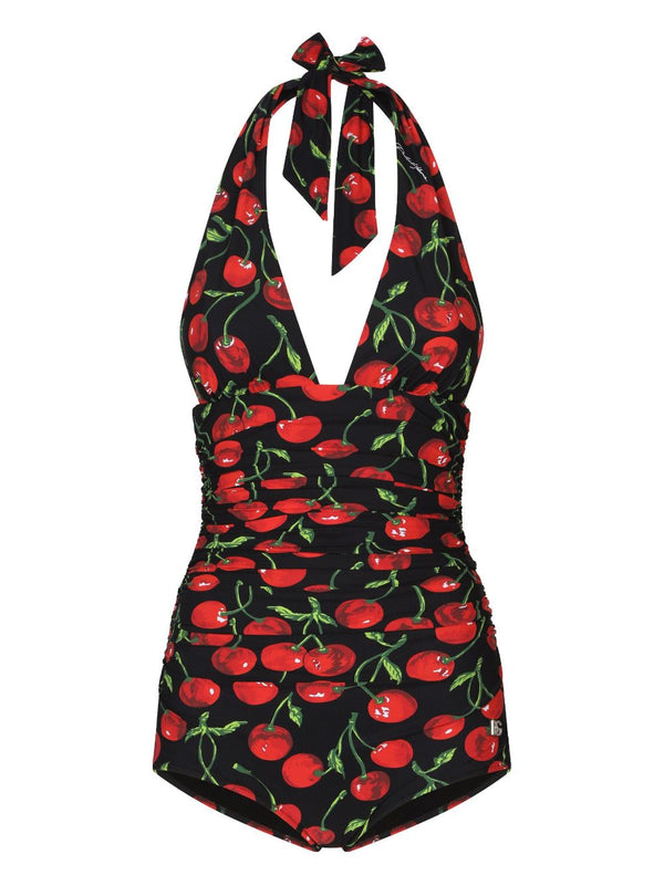 GRAPHIC-PRINT HALTERNECK SWIMSUIT