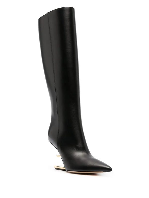 LOGO-HEEL LEATHER BOOTS
