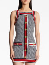 BUTTON-EMBELLISHED MONOGRAM MINIDRESS