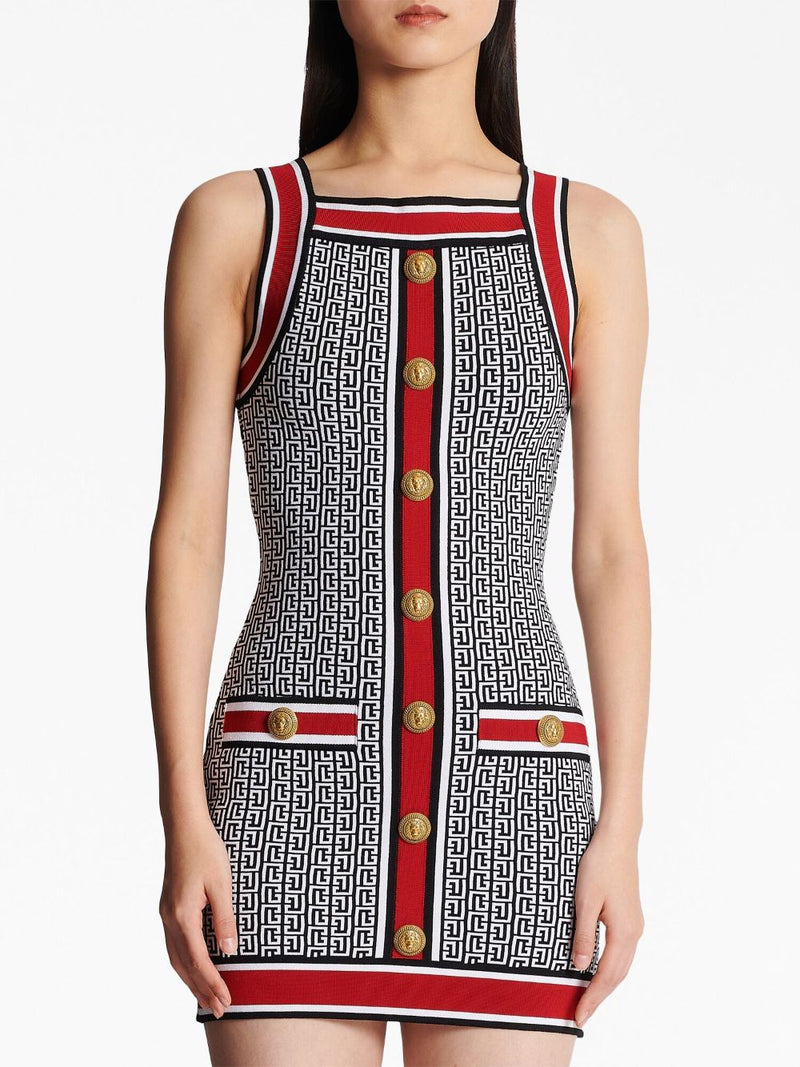 BUTTON-EMBELLISHED MONOGRAM MINIDRESS