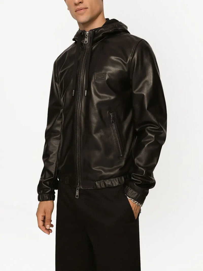 LEATHER HOODED JACKET