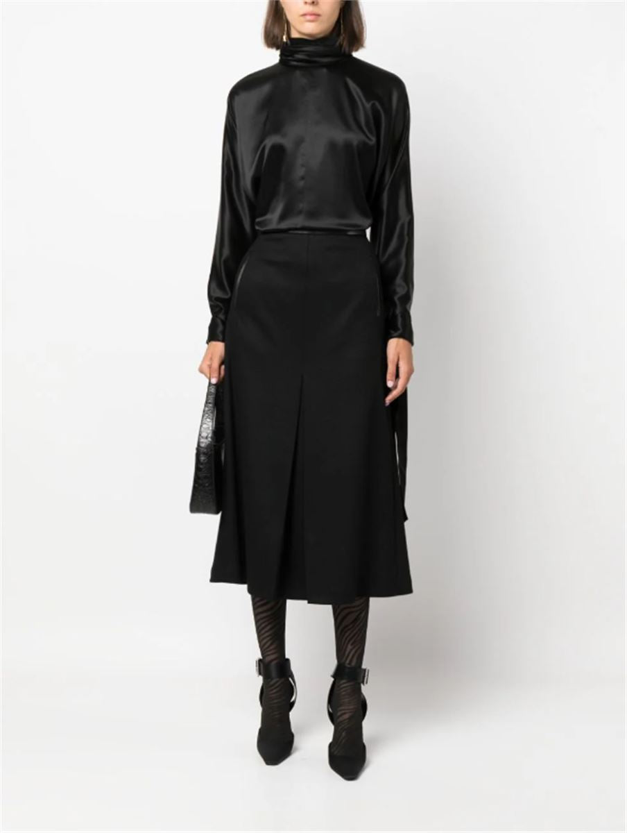 PLEAT-DETAIL WOOL-BLEND MIDI SKIRT SAINT LAURENT